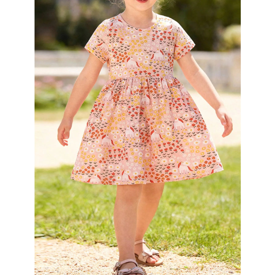 Children’s Floral Print Casual Dress Pale Blush / 2Y Apparel and Accessories