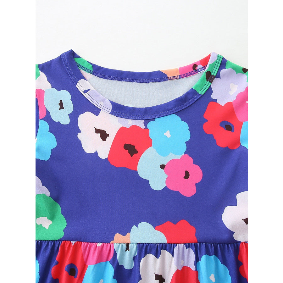Children’s Floral Print Casual Short Sleeve Dress Apparel and Accessories