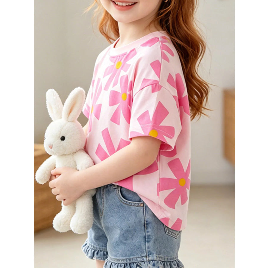 Children’s Floral Print Cotton T-Shirt Fuchsia Pink / 3T Apparel and Accessories
