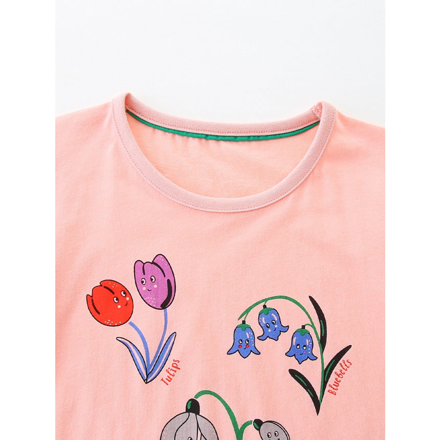 Children’s Floral Print Crew Neck T-Shirt Apparel and Accessories