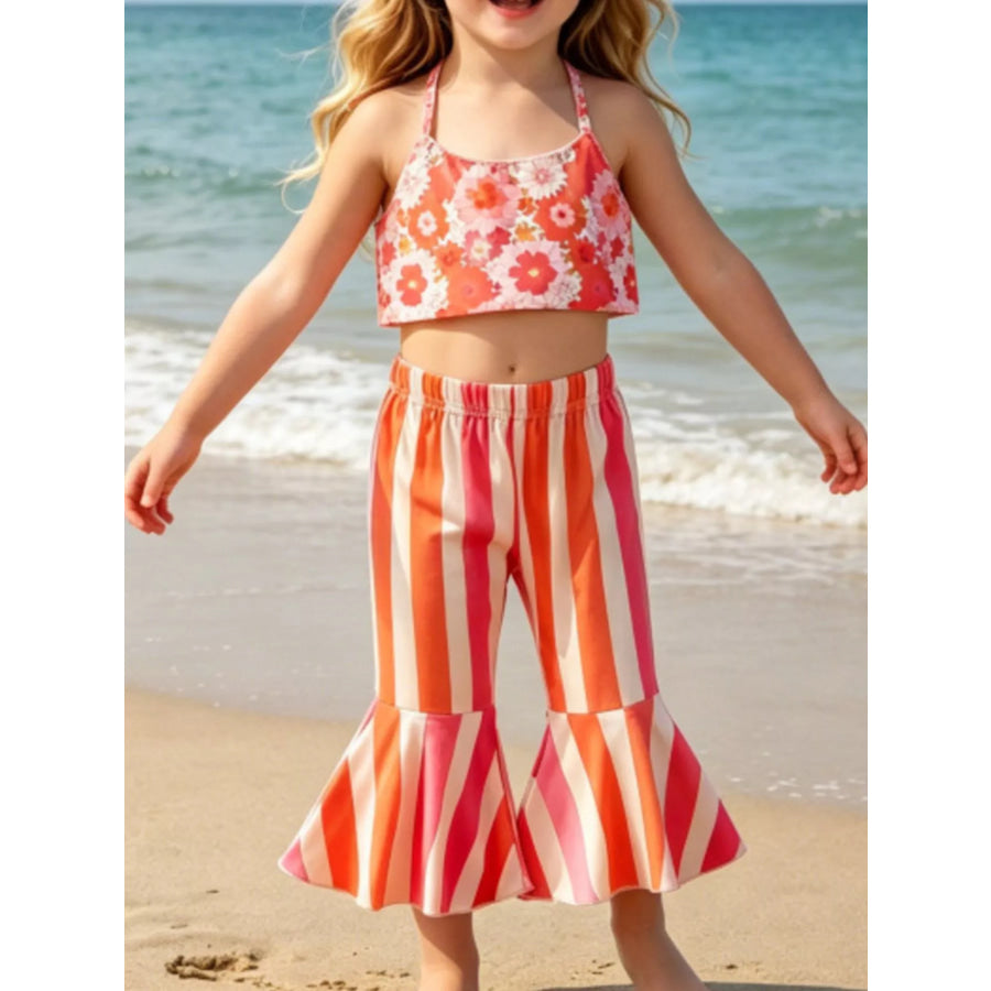 Children’s Floral Print Crop Top and Striped Pants Set Apparel and Accessories