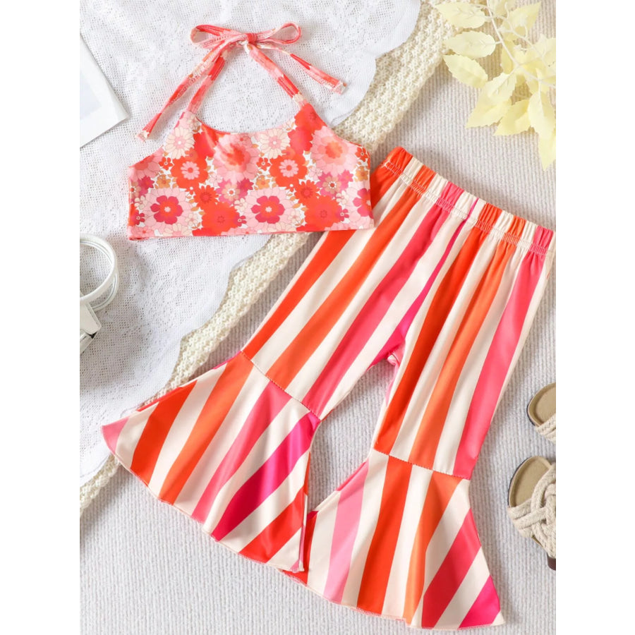 Children’s Floral Print Crop Top and Striped Pants Set Apparel and Accessories