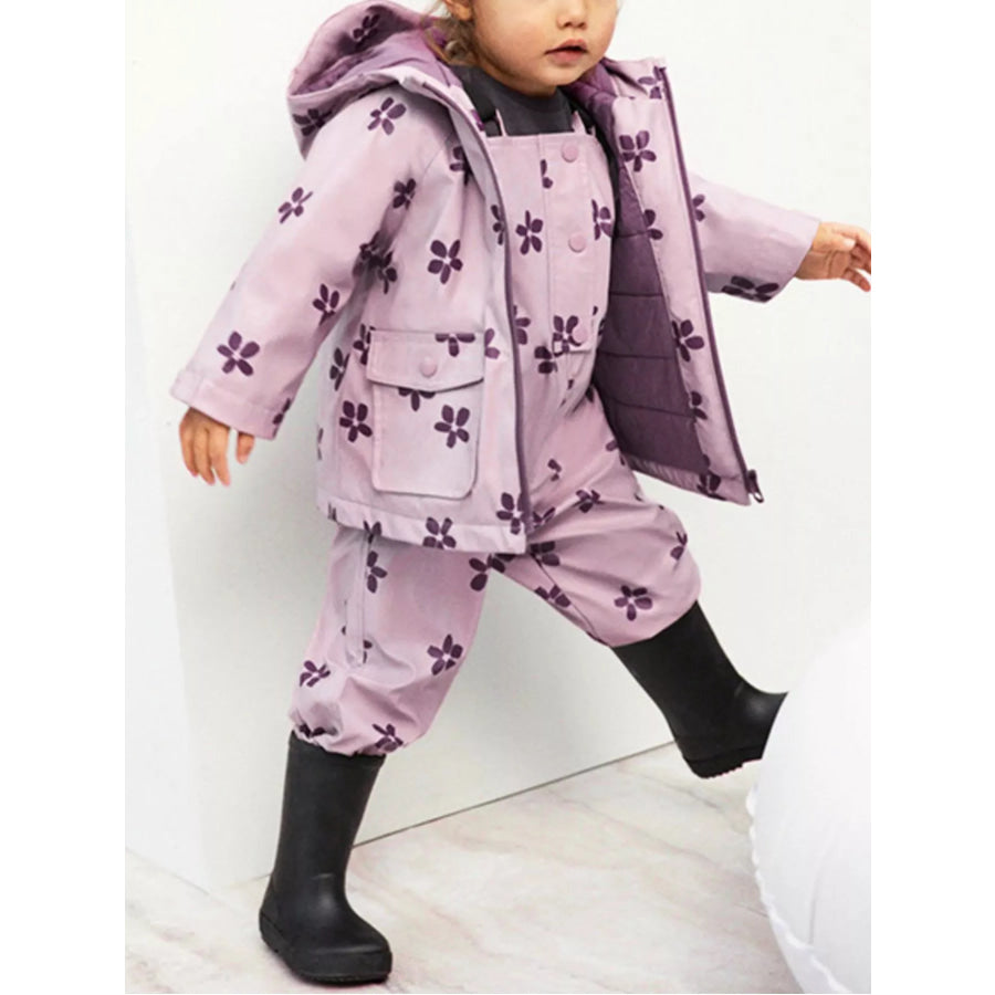 Children’s Floral Print Hooded Waterproof Jacket Pink Purple / 6Y Apparel and Accessories