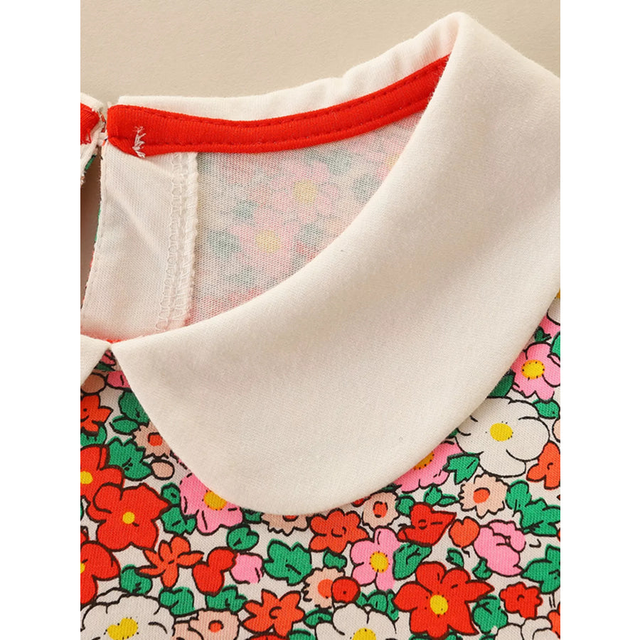 Children’s Floral Print Long Sleeve Peter Pan Collar Dress Apparel and Accessories