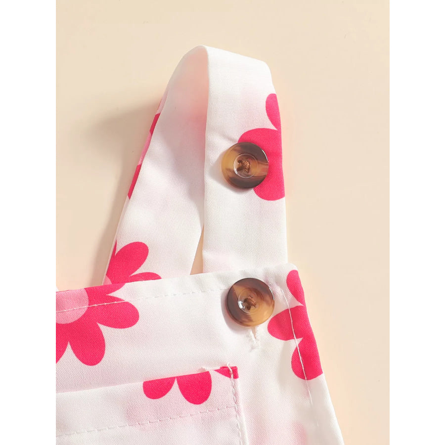 Children’s Floral Print Overalls and Ribbed Top Set with Bow Headband Apparel Accessories