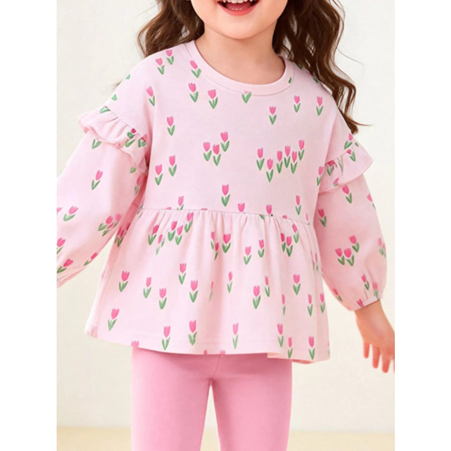 Children’s Floral Print Peplum Top and Leggings Set Apparel and Accessories
