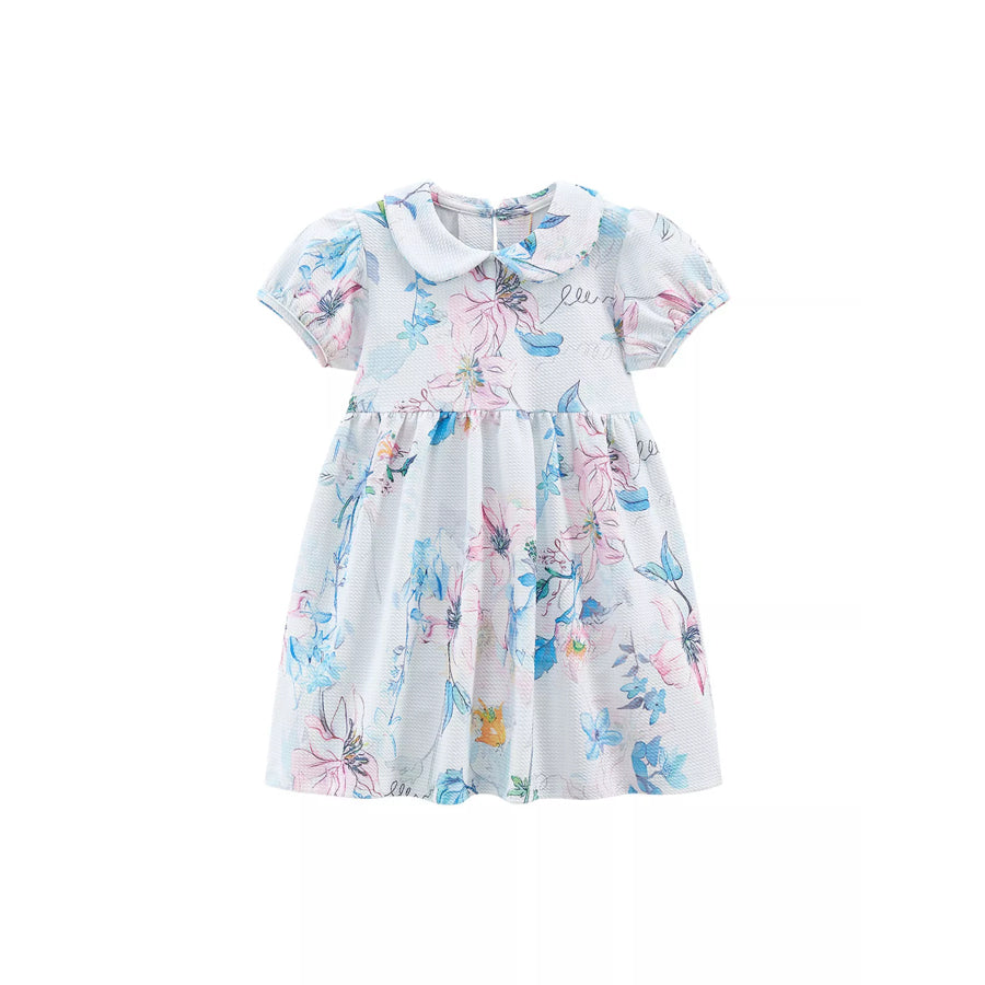 Children’s Floral Print Peter Pan Collar Puff Sleeve Dress Apparel and Accessories