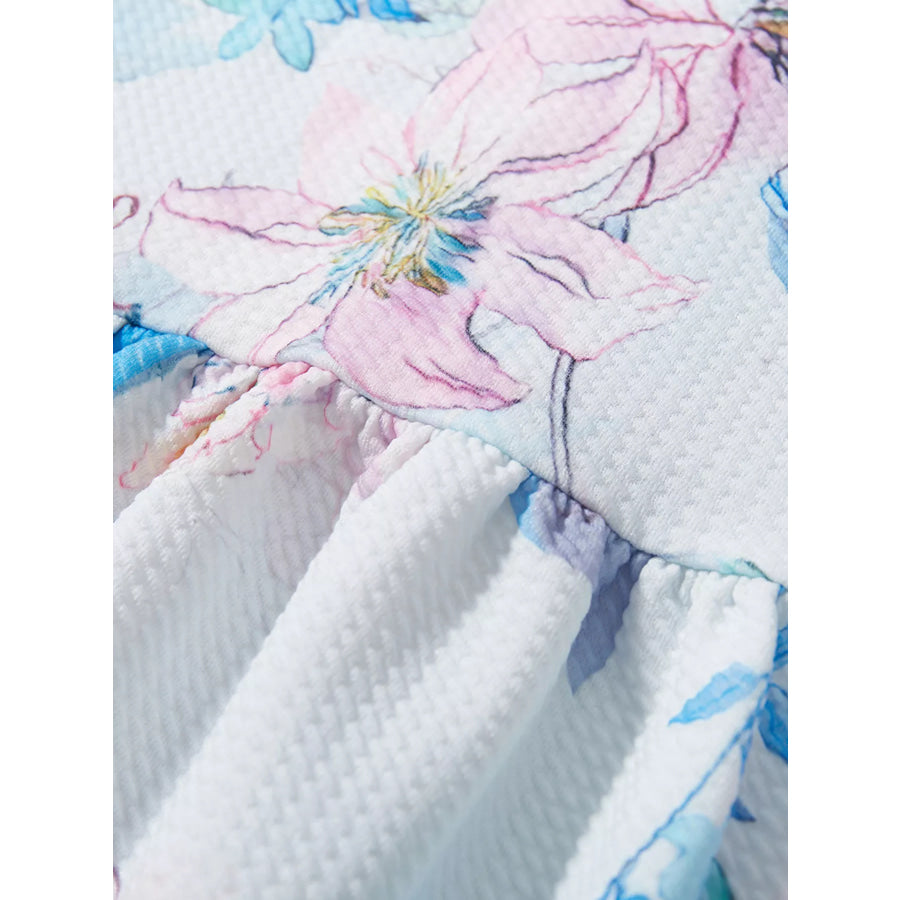 Children’s Floral Print Peter Pan Collar Puff Sleeve Dress Apparel and Accessories
