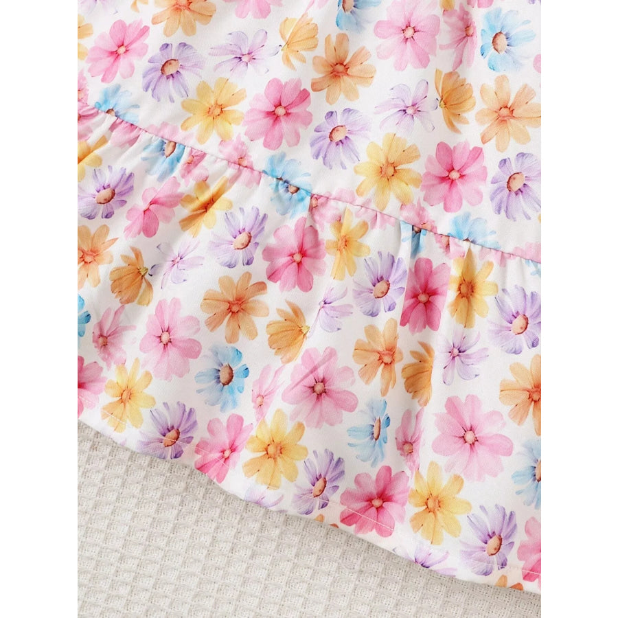 Children’s Floral Print Puff Sleeve Ruffle Hem Dress Apparel and Accessories