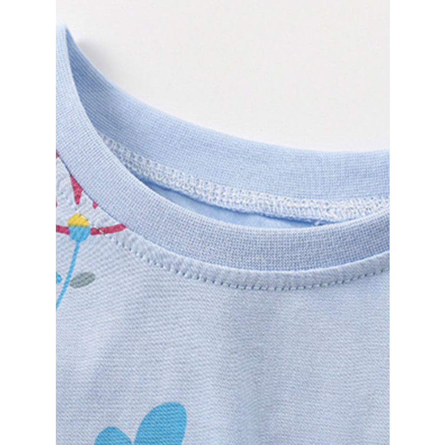 Children’s Floral Print Round Neck Tee and Shorts Set Apparel and Accessories
