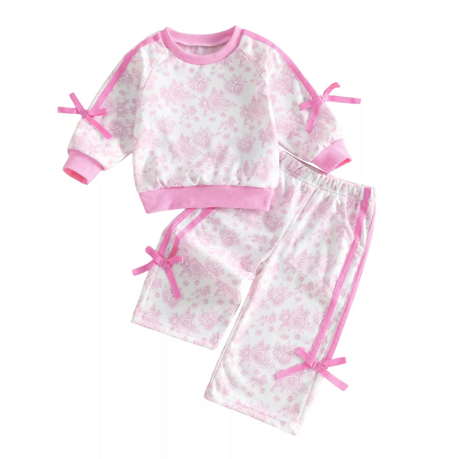 Children’s Floral Print Round Neck Top and Pants Two-Piece Lounge Set Apparel and Accessories