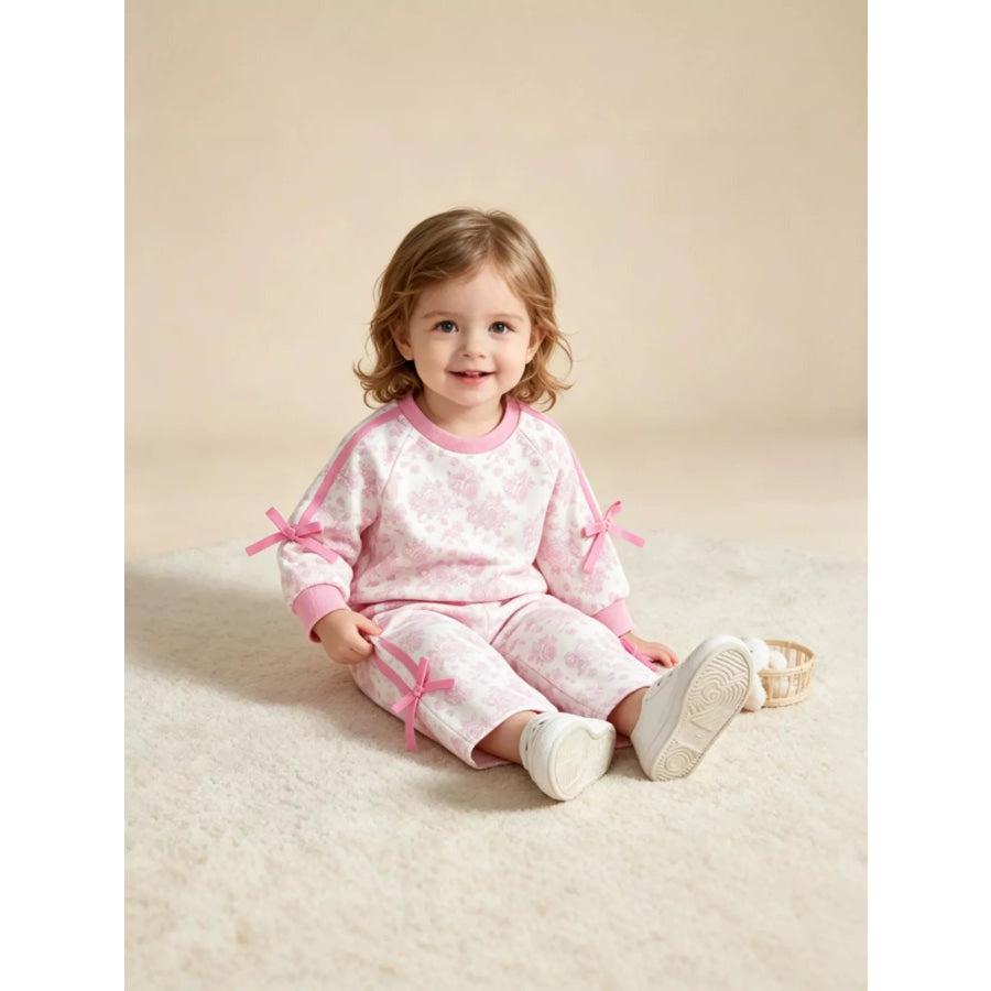 Children’s Floral Print Round Neck Top and Pants Two-Piece Lounge Set Apparel and Accessories