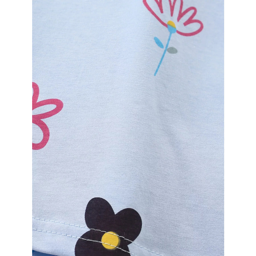 Children’s Floral Print Round Neck Top and Shorts Set Apparel and Accessories