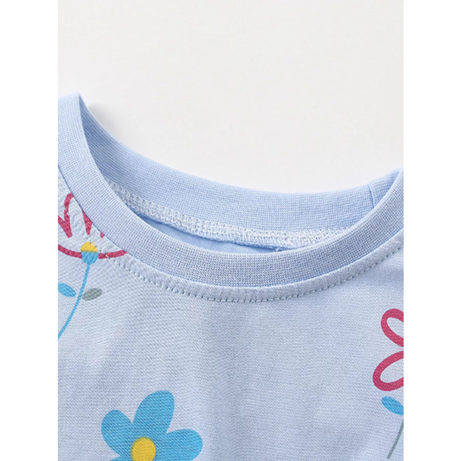 Children’s Floral Print Round Neck Top and Shorts Set Apparel and Accessories