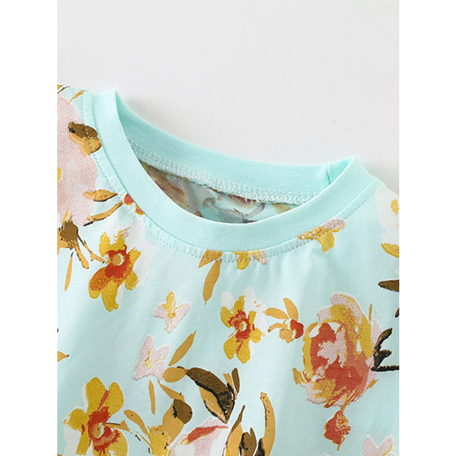 Children’s Floral Print Round Neck Top and Shorts Set Apparel and Accessories