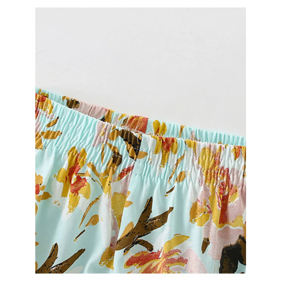 Children’s Floral Print Round Neck Top and Shorts Set Apparel and Accessories