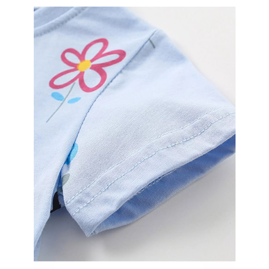 Children’s Floral Print Round Neck Top and Shorts Set Apparel and Accessories