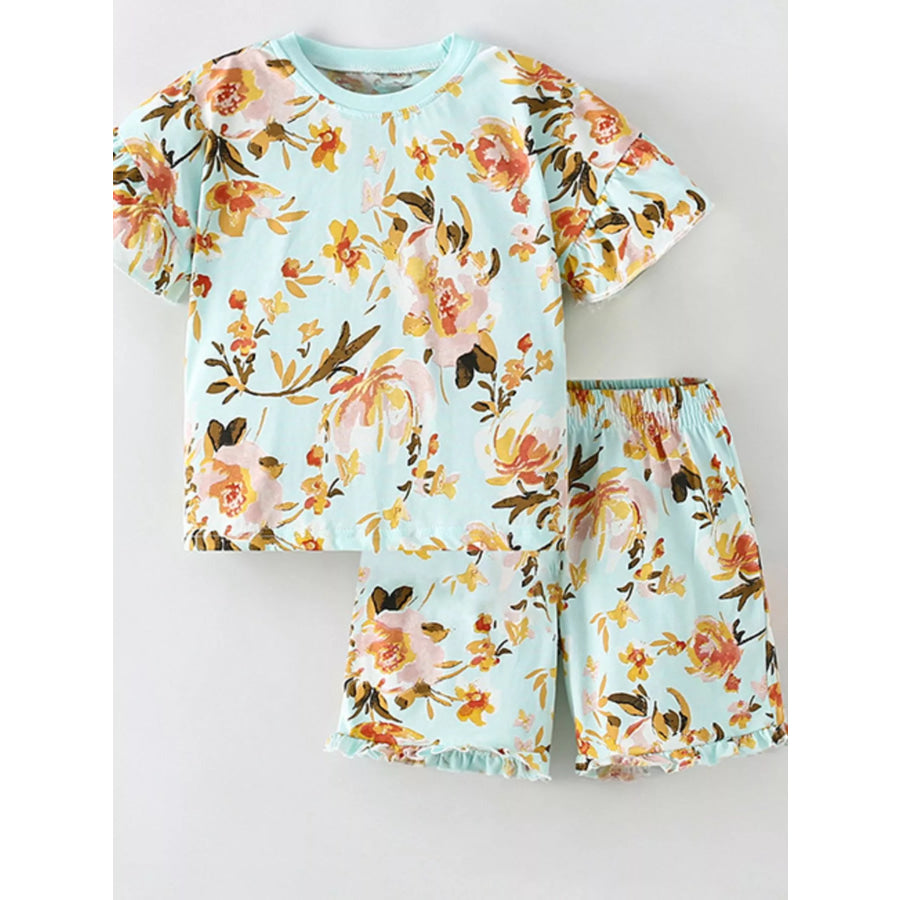 Children’s Floral Print Round Neck Top and Shorts Set Multicolor / 3Y Apparel and Accessories