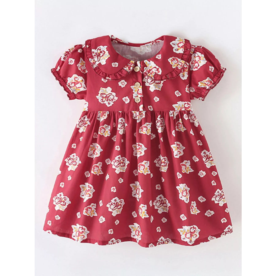 Children’s Floral Print Ruffle Collar Button-Front Dress Apparel and Accessories