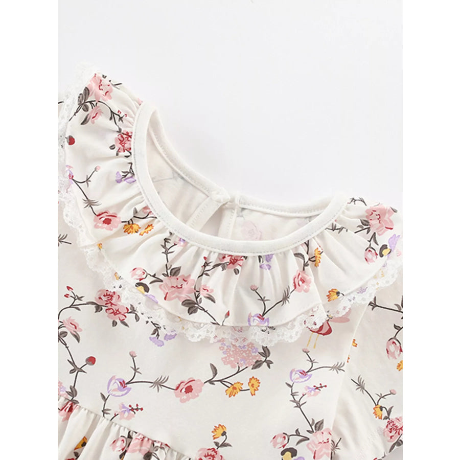 Children’s Floral Print Ruffle Collar Dress Apparel and Accessories