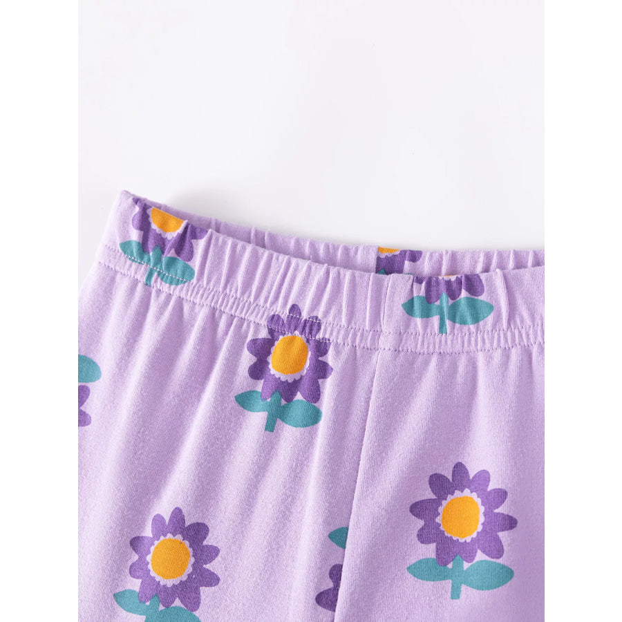 Children’s Floral Print Ruffle Hem Tee & Capri Leggings Set Apparel and Accessories