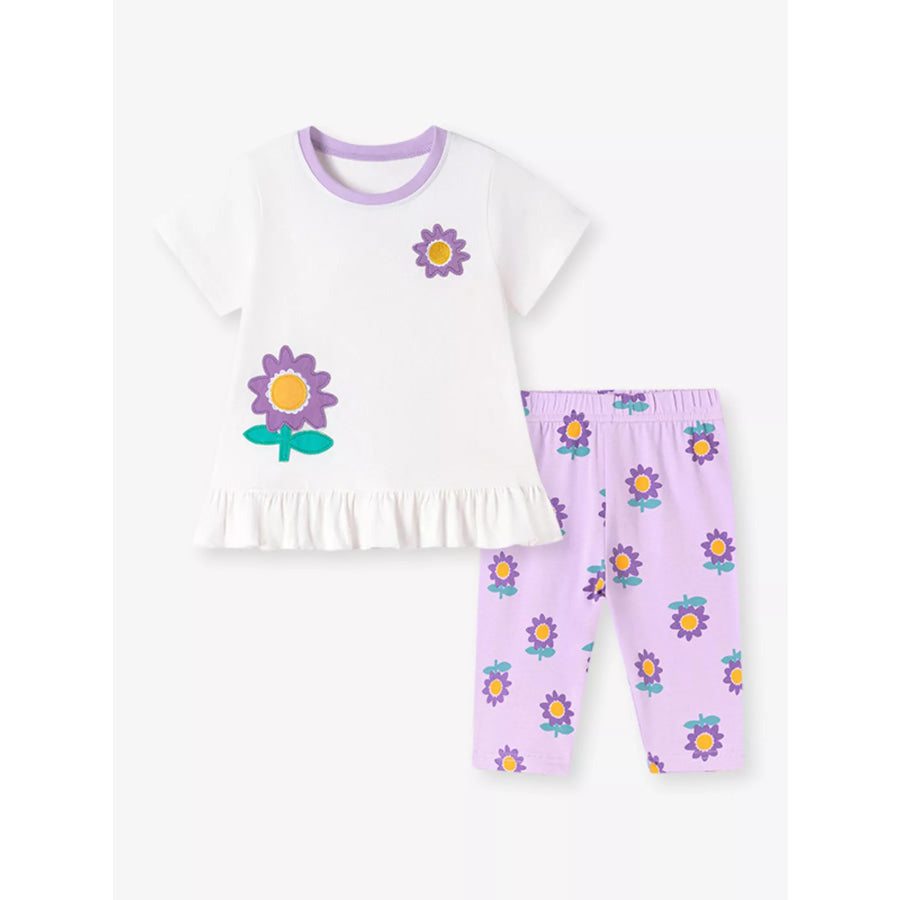 Children’s Floral Print Ruffle Hem Tee & Capri Leggings Set Apparel and Accessories