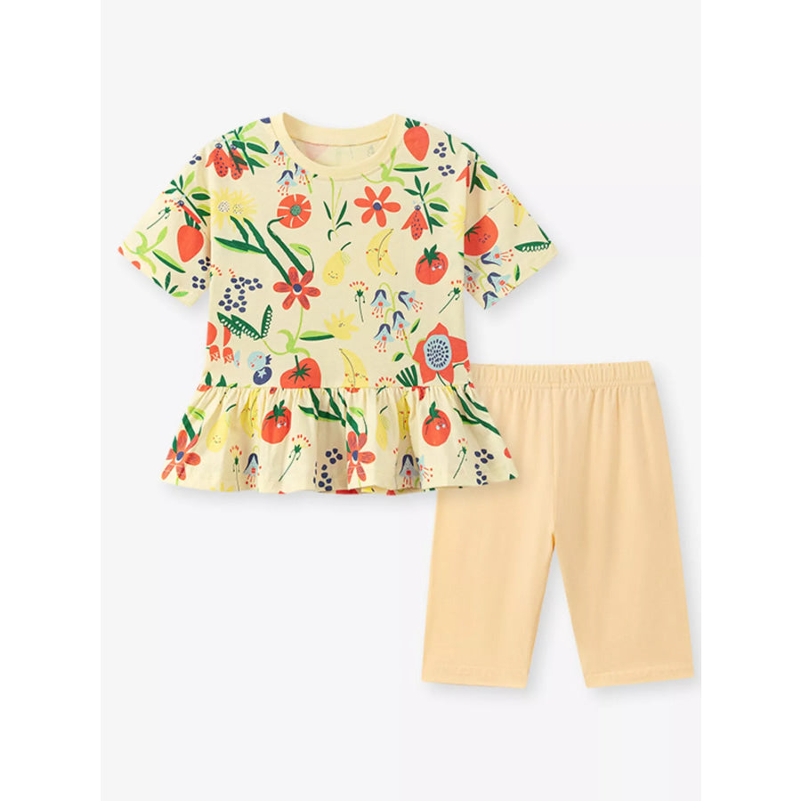 Children’s Floral Print Ruffle Hem Top & Capri Leggings Set Apparel and Accessories