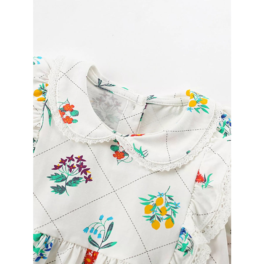 Children’s Floral Print Ruffle Peter Pan Collar Dress Apparel and Accessories