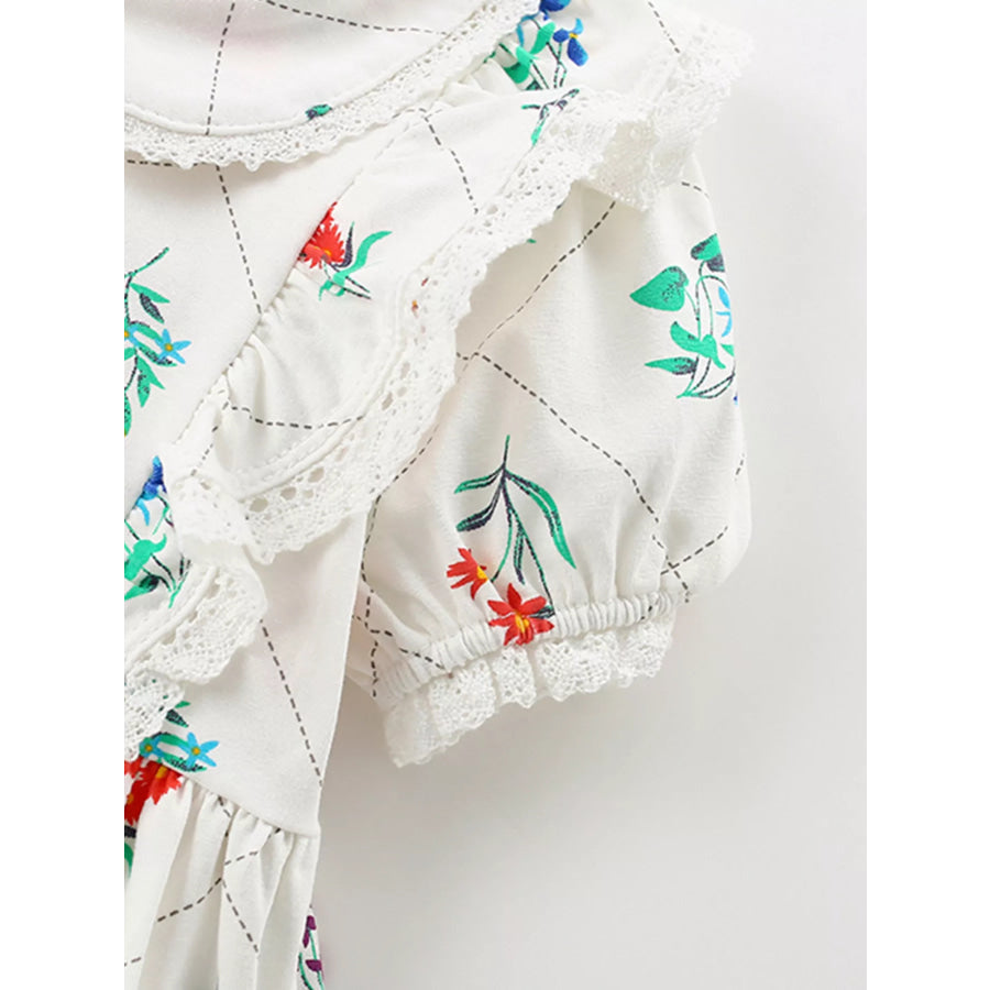 Children’s Floral Print Ruffle Peter Pan Collar Dress Apparel and Accessories