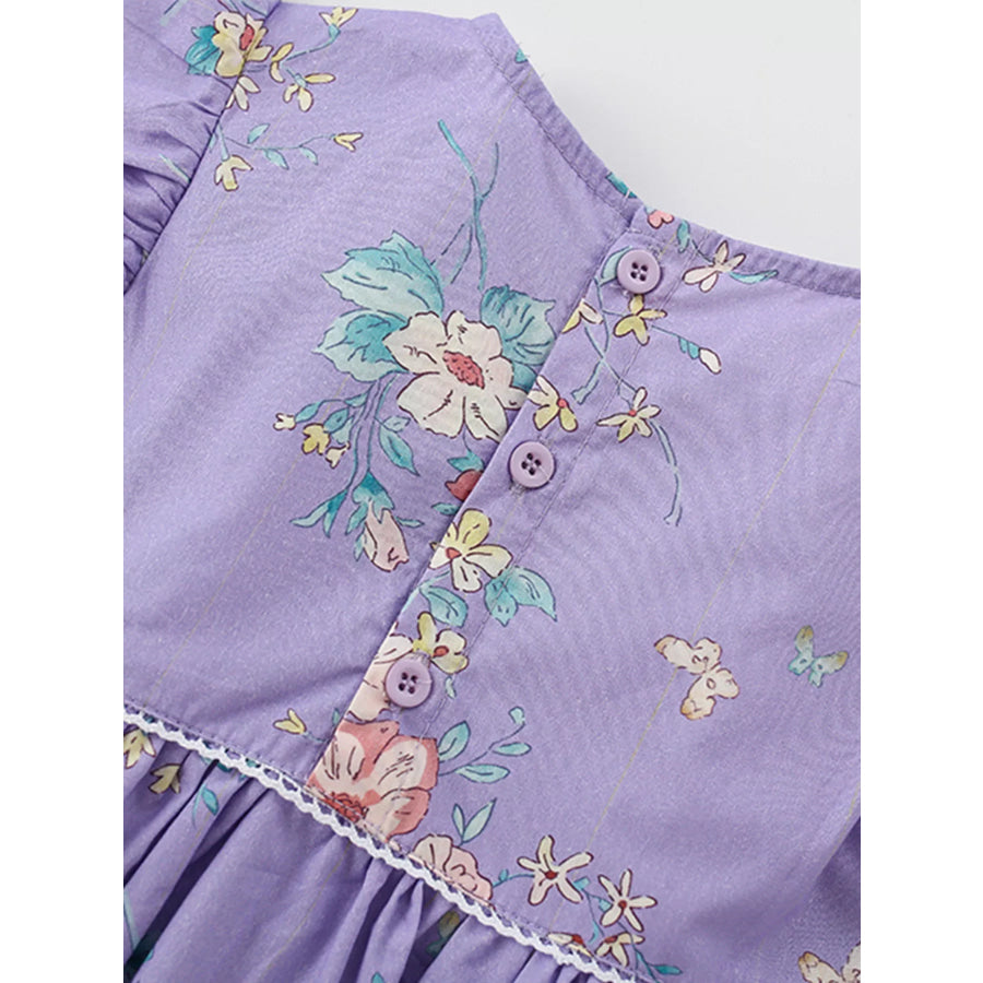 Children’s Floral Print Ruffle Sleeve A-Line Dress Apparel and Accessories