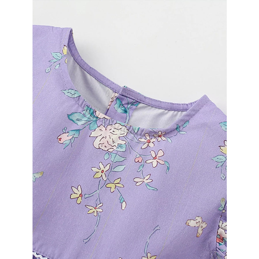 Children’s Floral Print Ruffle Sleeve A-Line Dress Apparel and Accessories