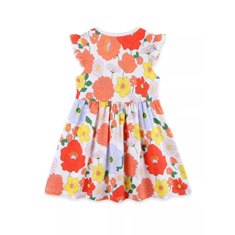 Children’s Floral Print Ruffle Sleeve Casual Dress Apparel and Accessories