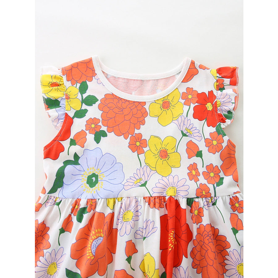 Children’s Floral Print Ruffle Sleeve Casual Dress Apparel and Accessories
