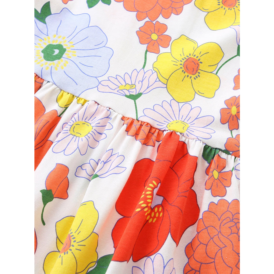 Children’s Floral Print Ruffle Sleeve Casual Dress Apparel and Accessories