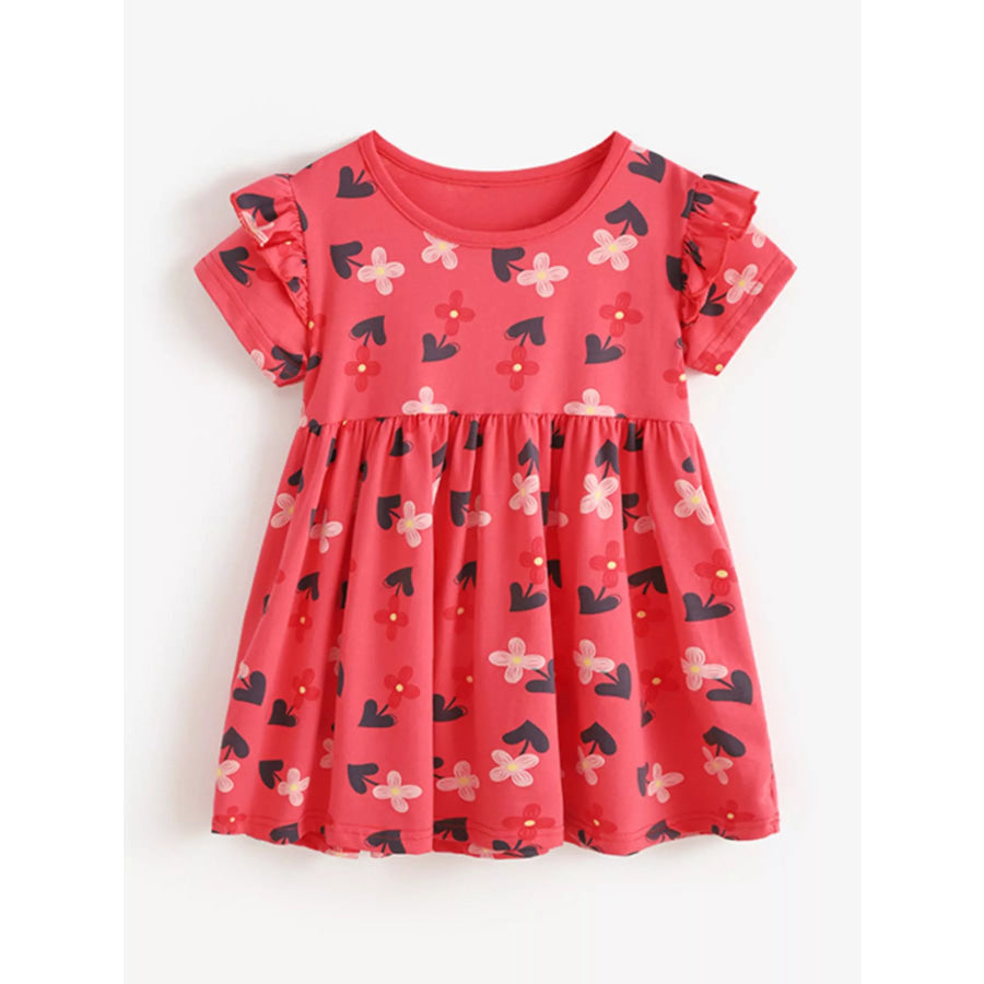 Children’s Floral Print Ruffle Sleeve Casual Dress Apparel and Accessories