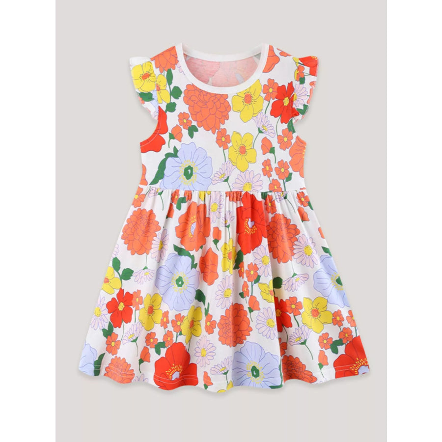 Children’s Floral Print Ruffle Sleeve Casual Dress Apparel and Accessories