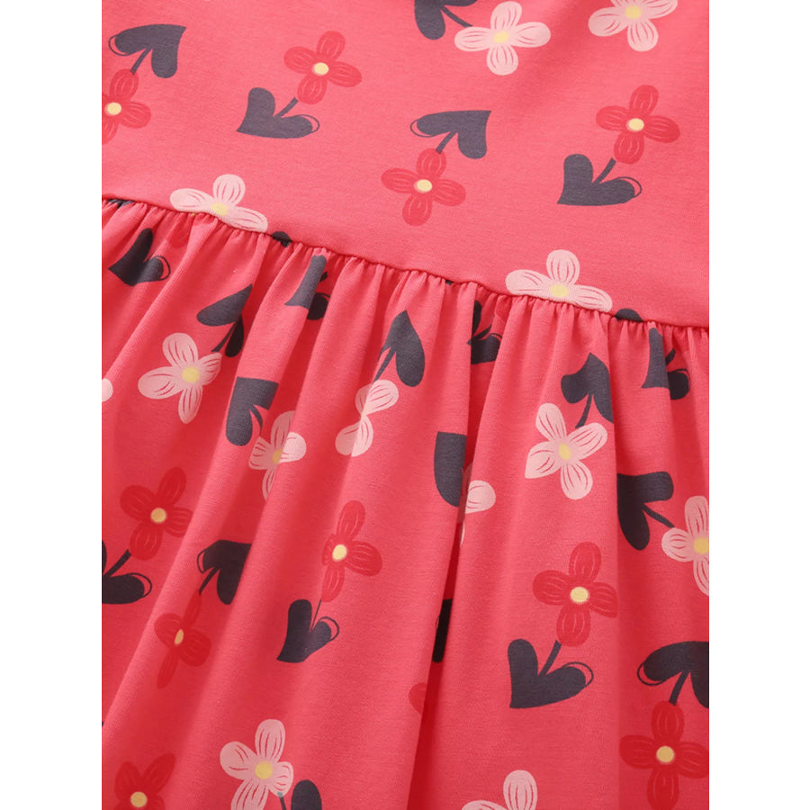 Children’s Floral Print Ruffle Sleeve Casual Dress Apparel and Accessories