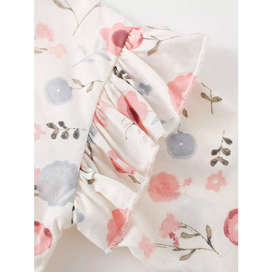Children’s Floral Print Ruffle-Sleeve Crew Neck Sweatshirt Apparel and Accessories