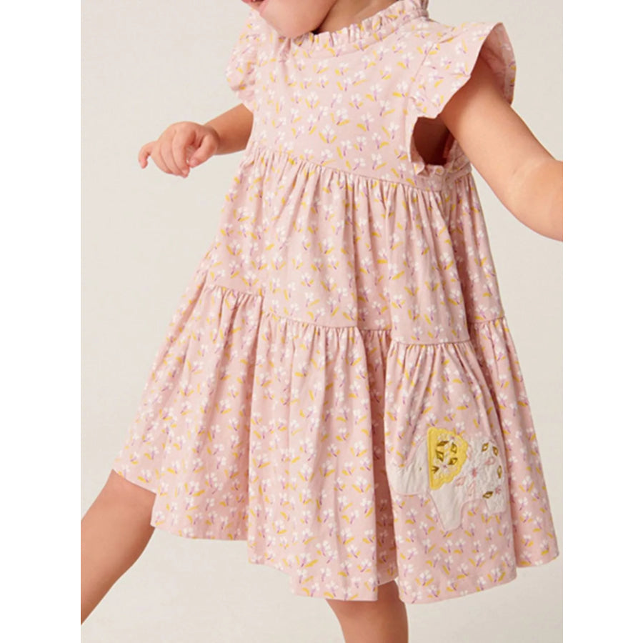 Children’s Floral Print Ruffle Sleeve Tiered Dress Blush Pink / 3Y Apparel and Accessories