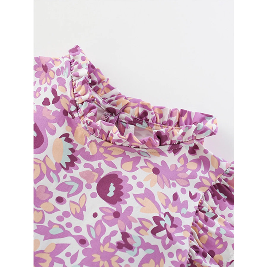 Children’s Floral Print Ruffle Trim A-Line Dress Apparel and Accessories