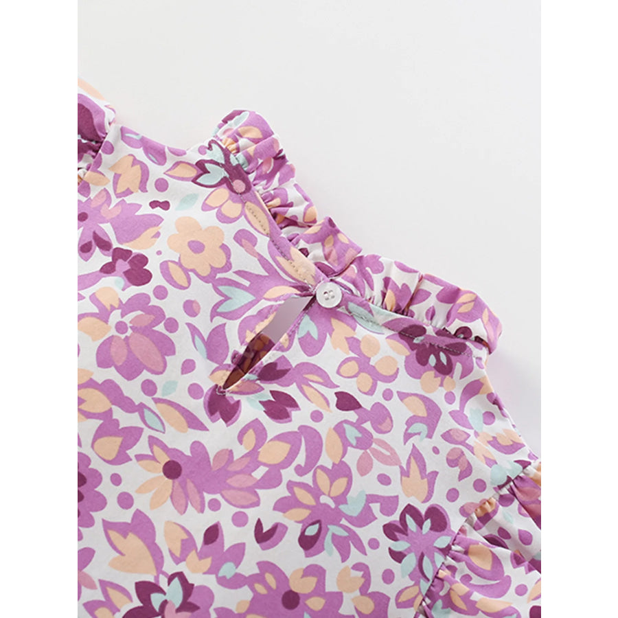 Children’s Floral Print Ruffle Trim A-Line Dress Apparel and Accessories