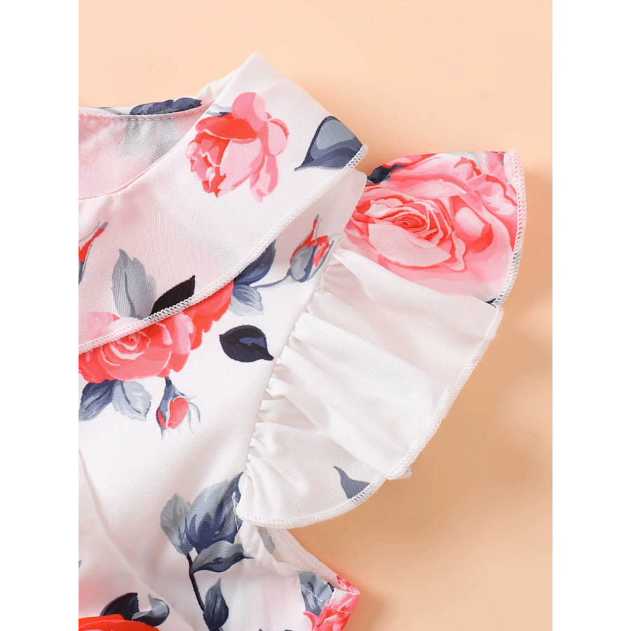 Children’s Floral Print Ruffle Trim Bow Pleated Dress Apparel and Accessories