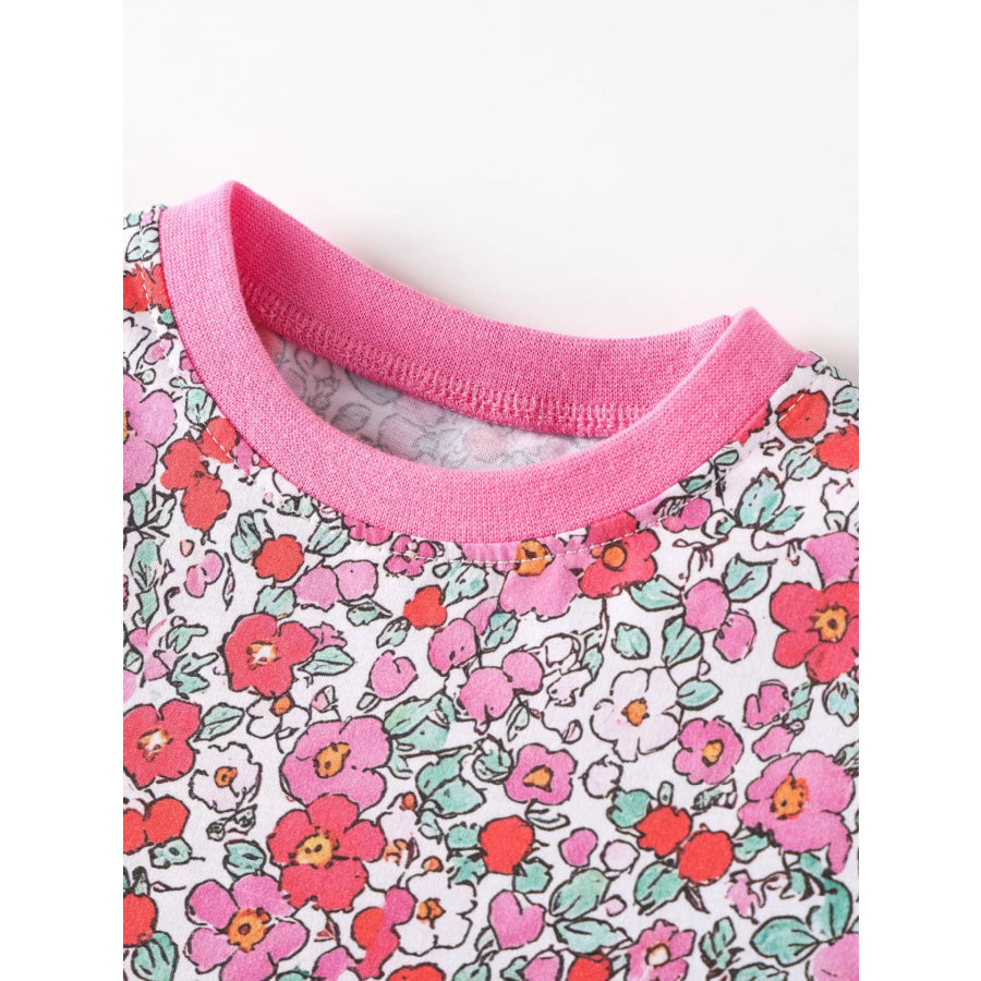 Children’s Floral Print Short Sleeve A-Line Dress Apparel and Accessories