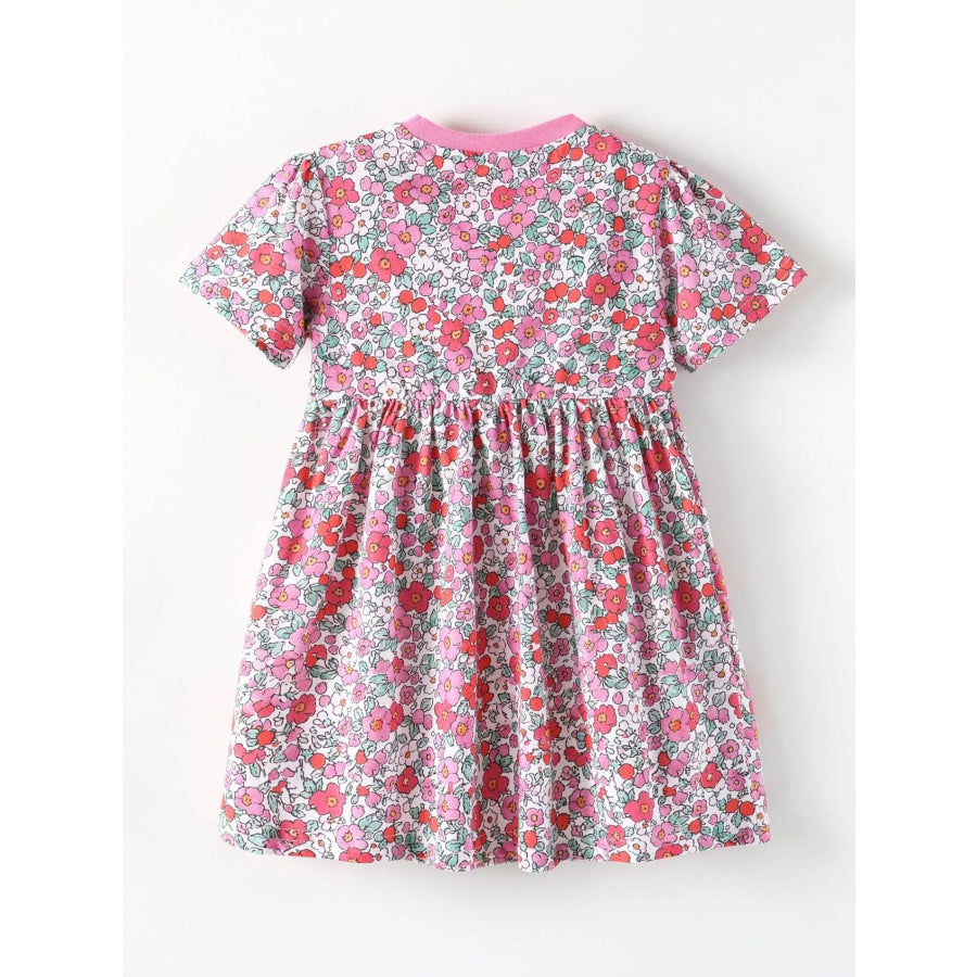 Children’s Floral Print Short Sleeve A-Line Dress Apparel and Accessories