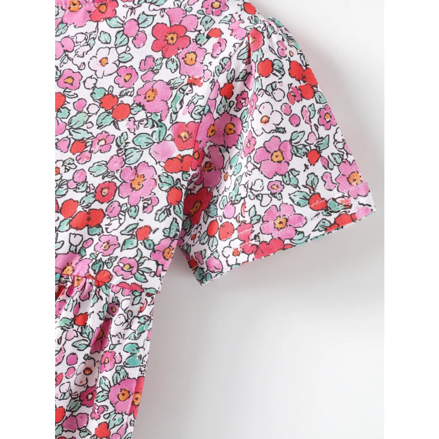 Children’s Floral Print Short Sleeve A-Line Dress Apparel and Accessories