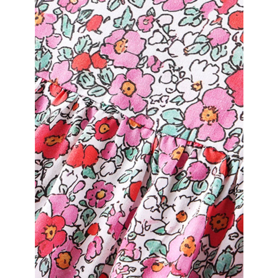 Children’s Floral Print Short Sleeve A-Line Dress Apparel and Accessories