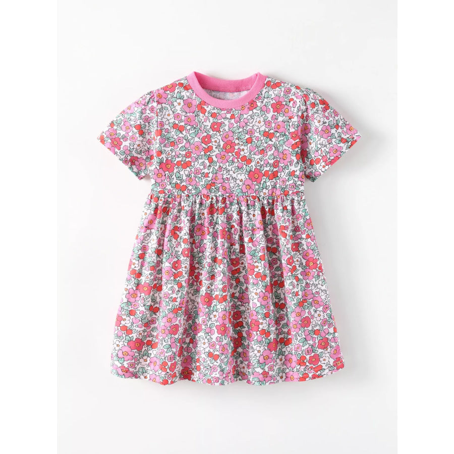 Children’s Floral Print Short Sleeve A-Line Dress Apparel and Accessories