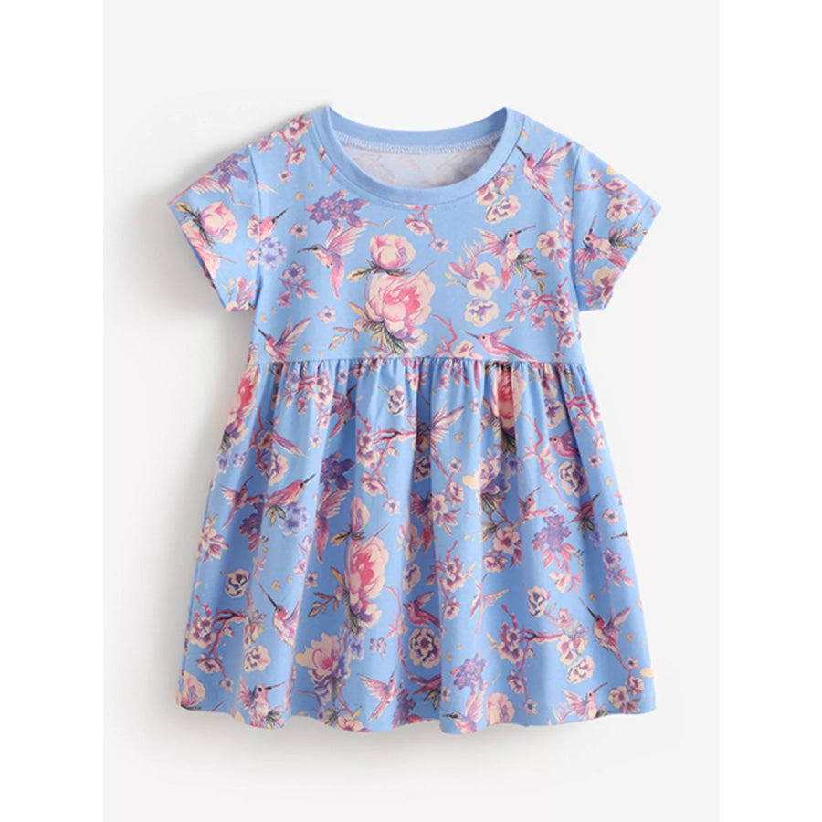 Children’s Floral Print Short Sleeve Casual Dress Apparel and Accessories