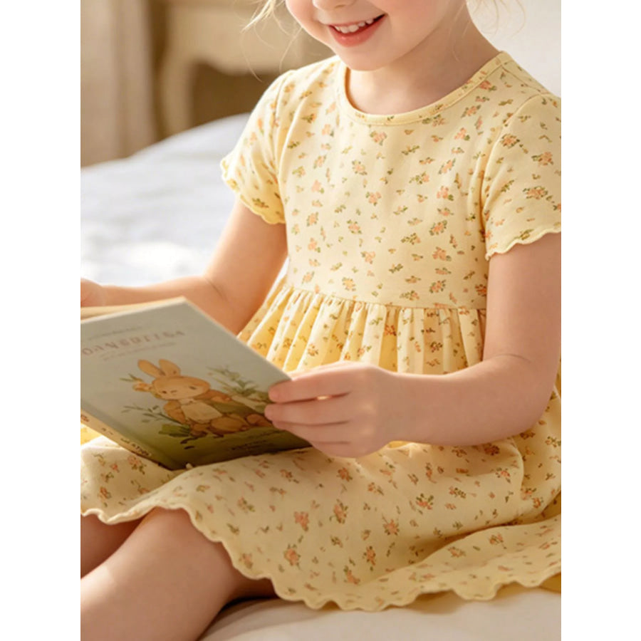 Children’s Floral Print Short Sleeve Dress Yellow / 3T Apparel and Accessories