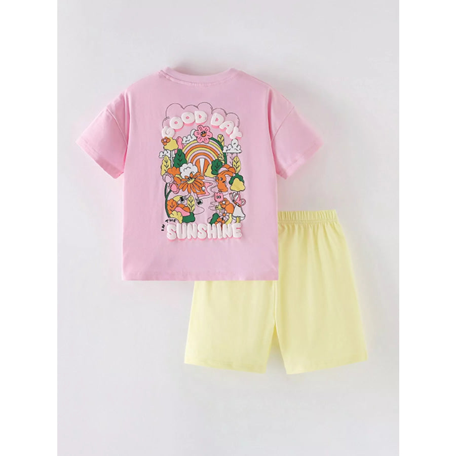 Children’s Floral Print Short Sleeve T-Shirt & Shorts Set Apparel and Accessories